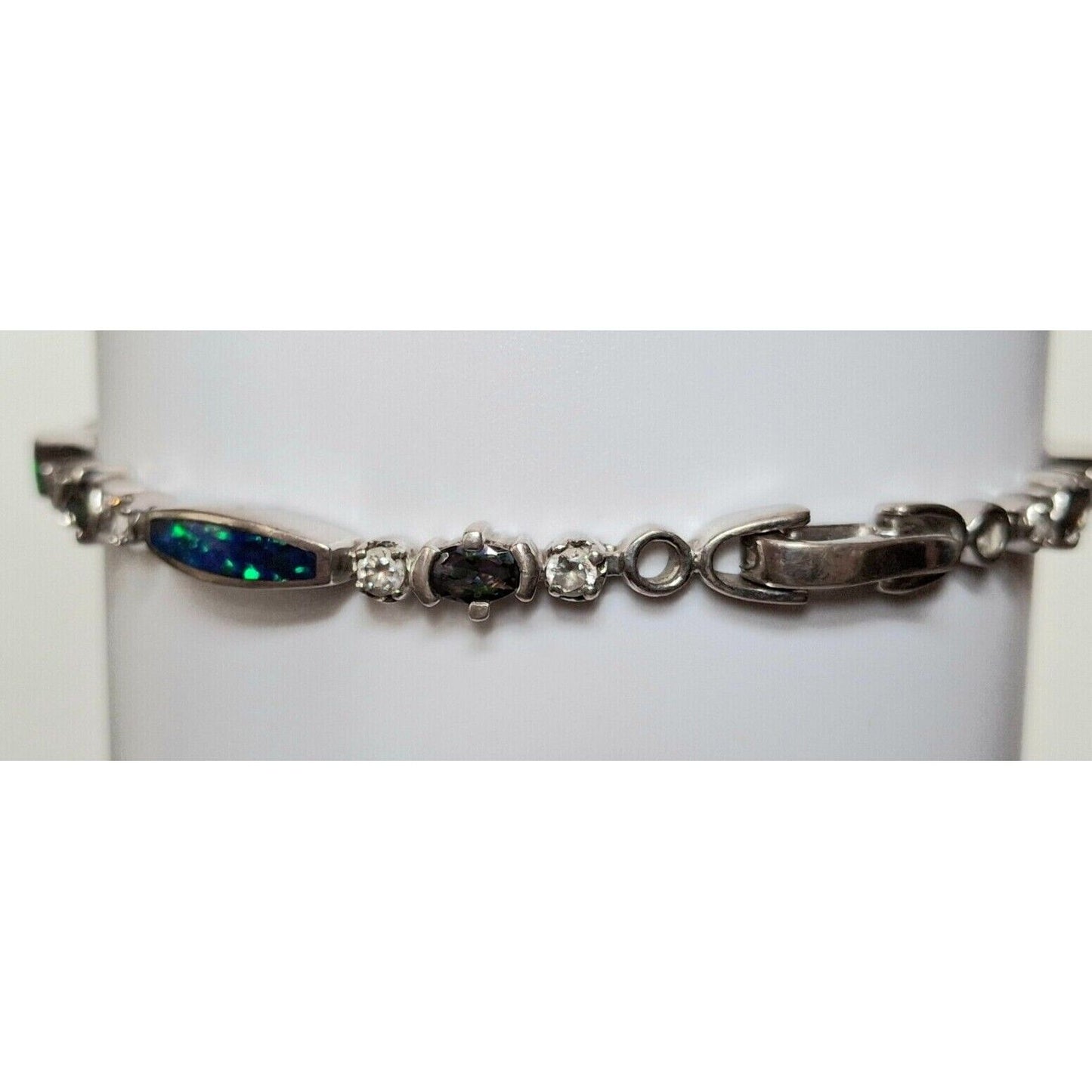 FSI 925 STERLING SILVER  FAUX  OPAL  TENNIS BRACELET SKY