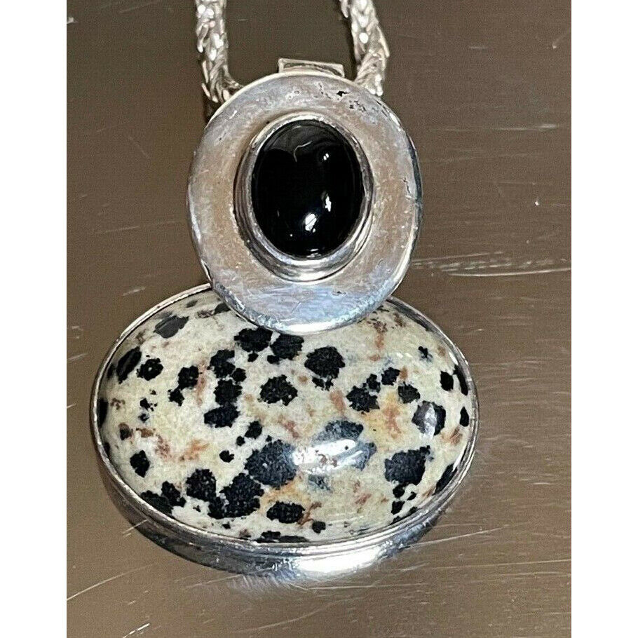 925 STERLING SILVER LEOPARD JASPER & ONYX  PENDANT NECKLACE SKY