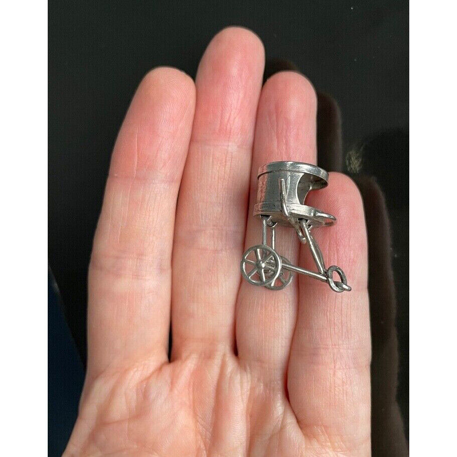 925 STERLING SILVER RICKSHAW CART MECHANICAL  CHARM SKY