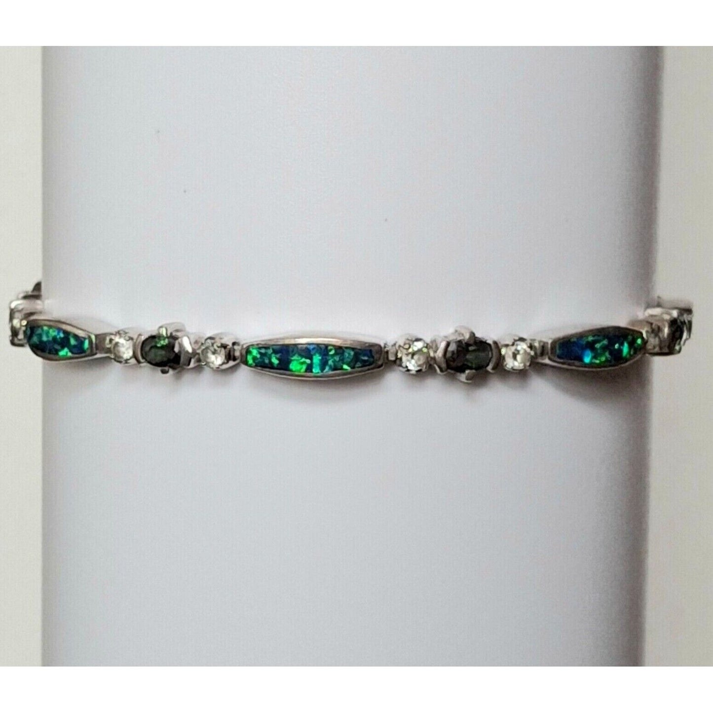 FSI 925 STERLING SILVER  FAUX  OPAL  TENNIS BRACELET SKY