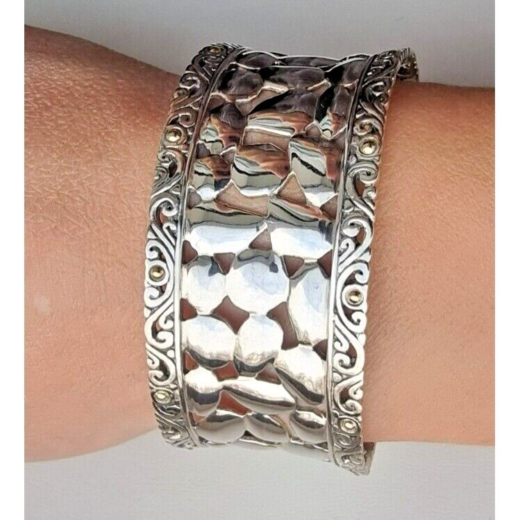 Effy by Balissima Sterling Silver Nugget 18K Gold Accents Cuff Bracelet AT