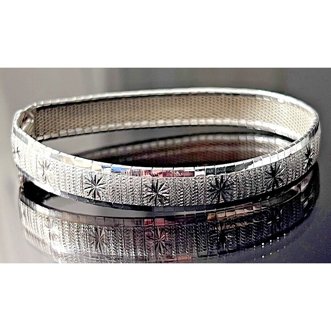 ITALIAN 925 STERLING SILVER ENGRAVED STARBURST PATTERN MESH BRACELET SKY