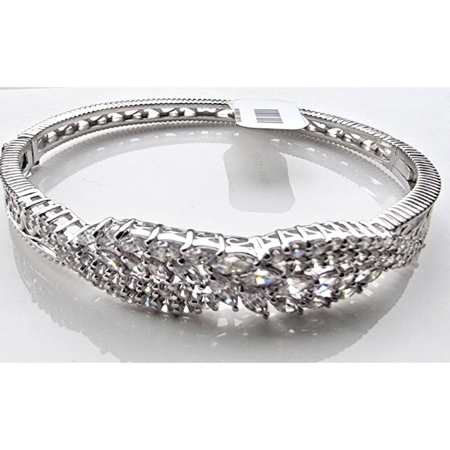 925 STERLING SILVER ADORNED MARQUISE AND ROUND CZ BANGLE BRACELET AT