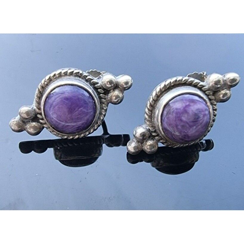 925 STERLING SILVER SOUTH WEST DESIGN PURPLE CHAROITE EARRINGS AT