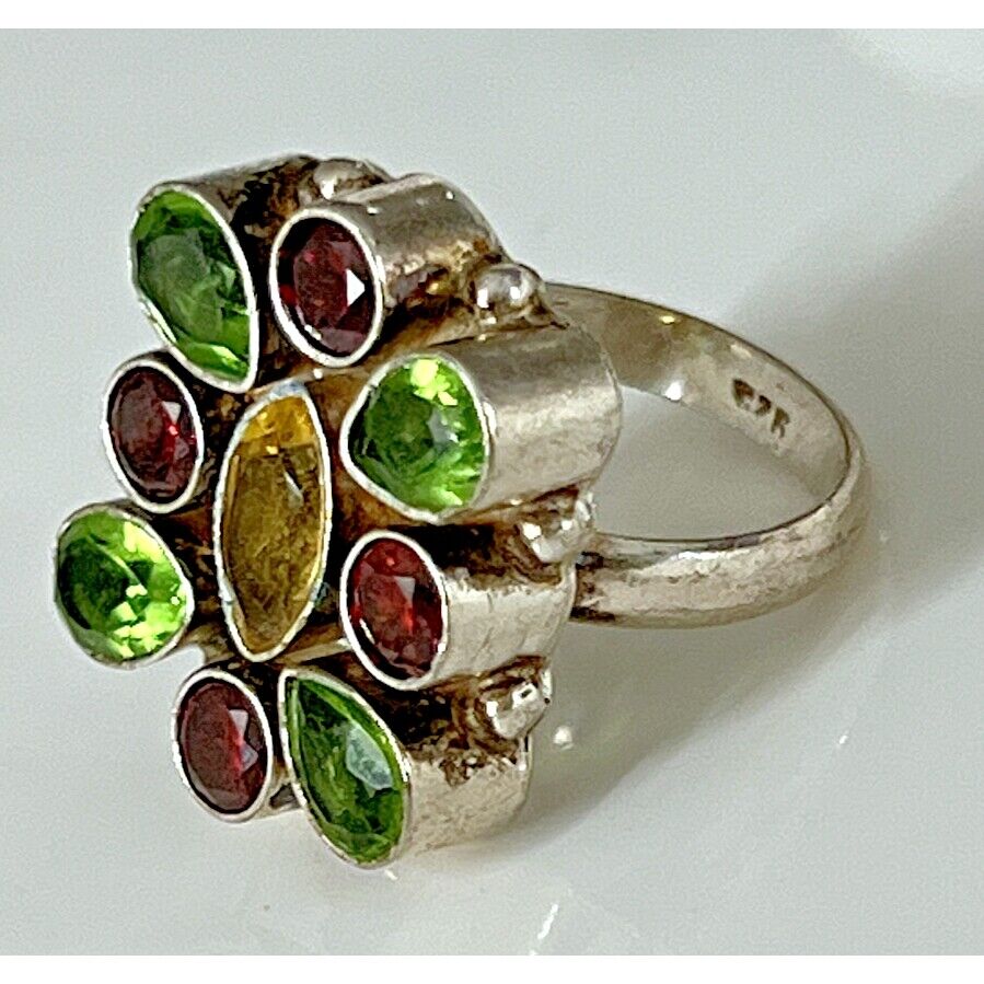 925 STERLING SILVER MULTICOLORED CZ'S RING SIZE 8.5 SKY