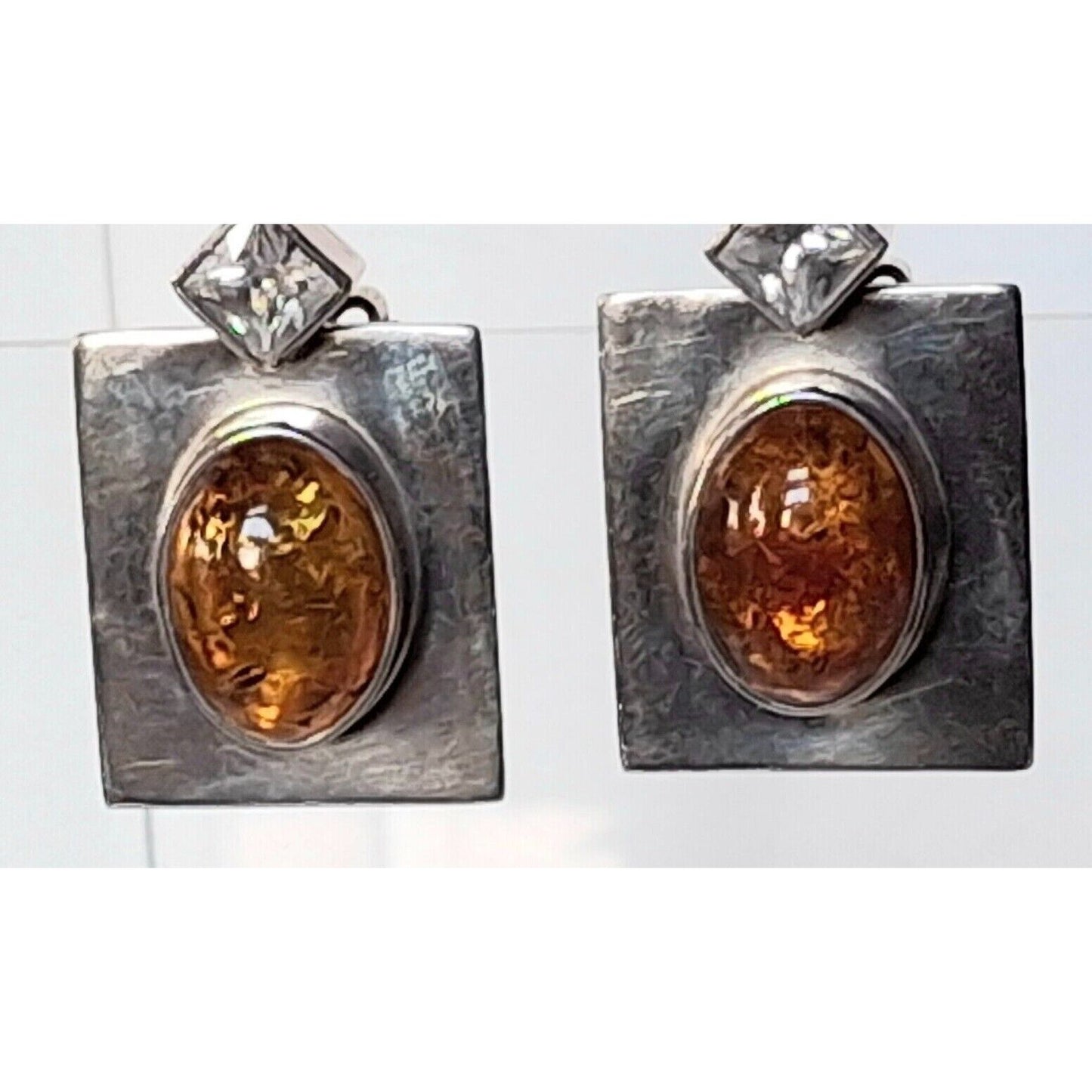 925 STERLING SILVER AND AMBER  CLIP-ON EARRINGS SKY