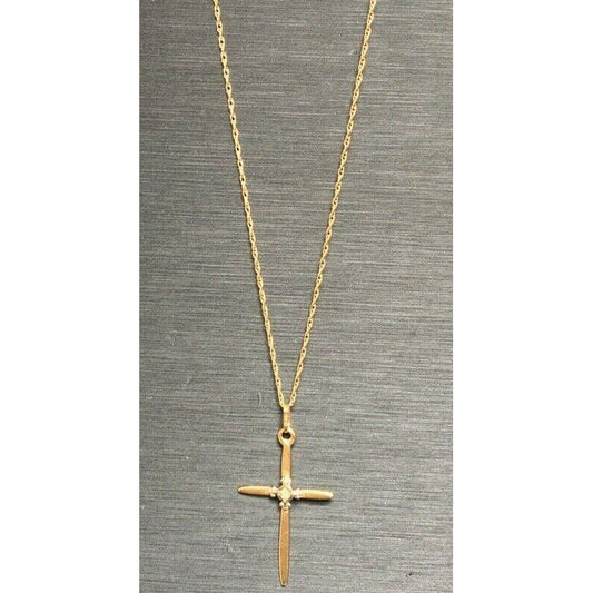 YELLOW GOLD & DIAMOND CROSS PENDANT ON CHAIN SKY