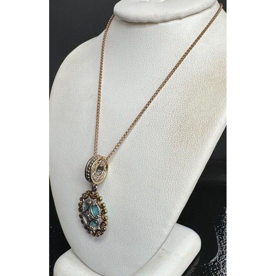 ORNATE 925 STERLING SILVER VERMEIL AND TURQUOISE CHARM PENDANT NECKLACE SKY