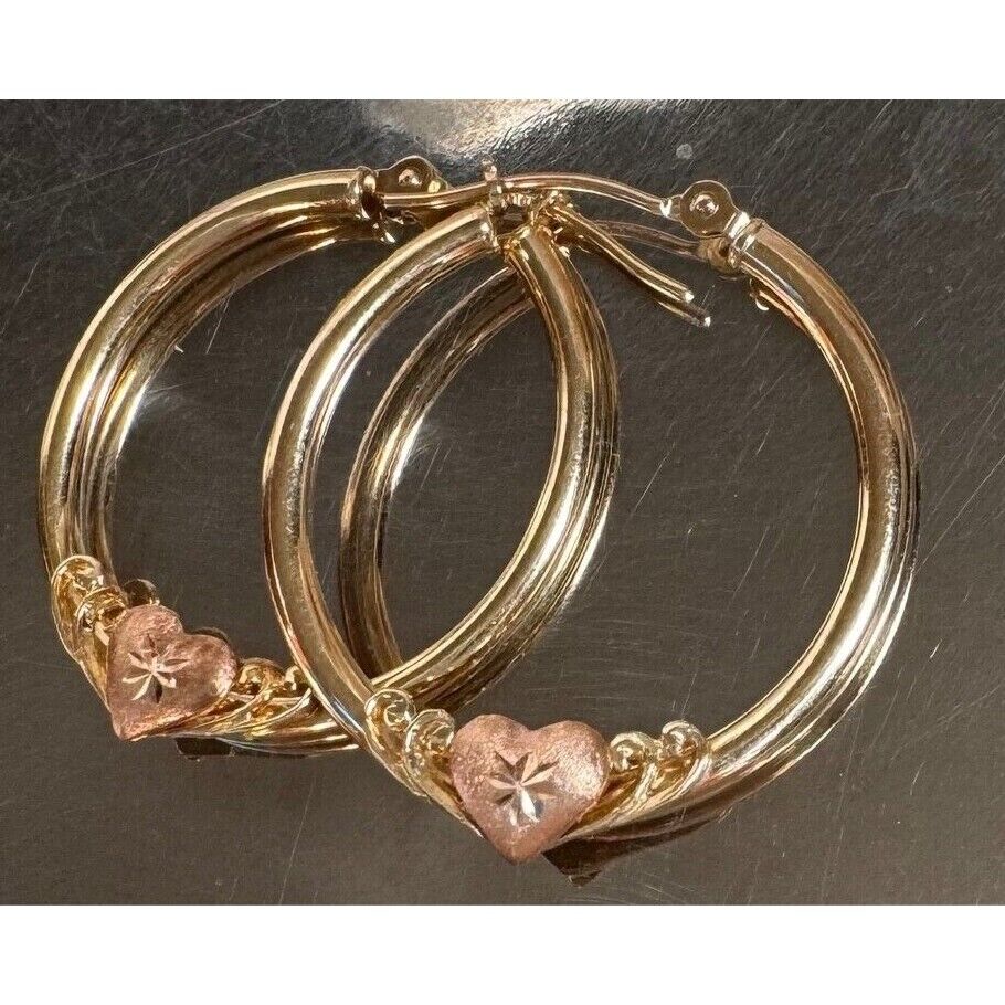 MULTI-TONE GOLD HEART HOOP EARRINGS SKY