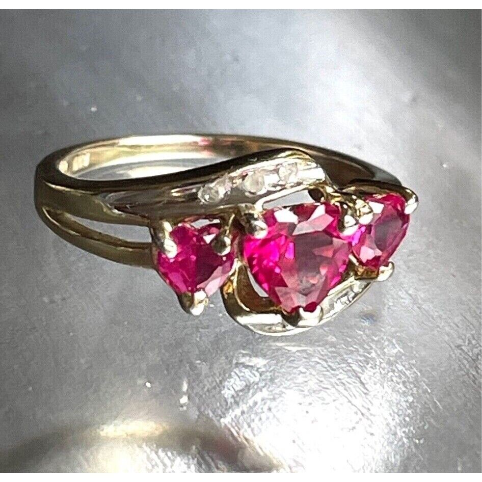 925 STERLING SILVER LAB-CREATED RUBY AND NATURAL DIAMONS RING SIZE 7 SKY