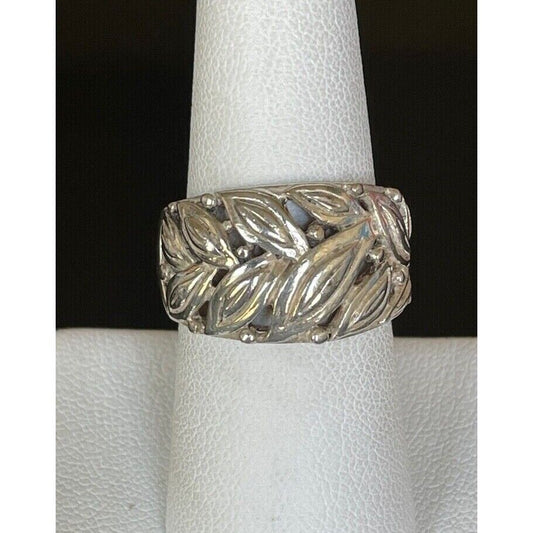 925 STERLING SILVER PIERCED FOLIATE DESIGN BAND RING SIZE 7.5 SKY