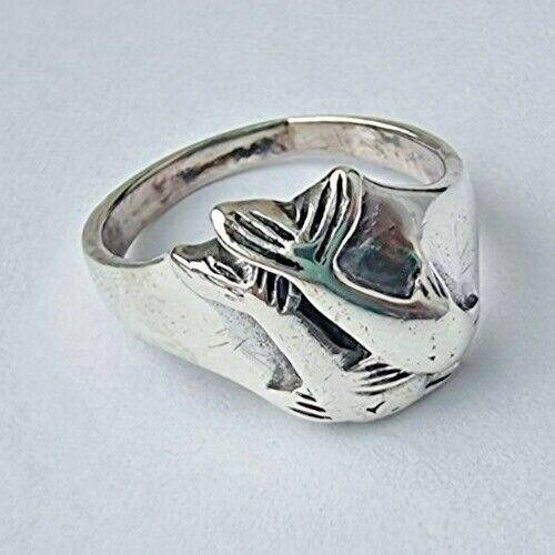 925 STERLING SILVER TWO DOLPHINES RING SIZE 8.75 AT