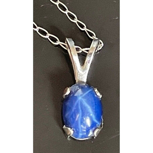 14K WHITE GOLD STAR SAPPHIRE PENDANT NECKLACE SKY