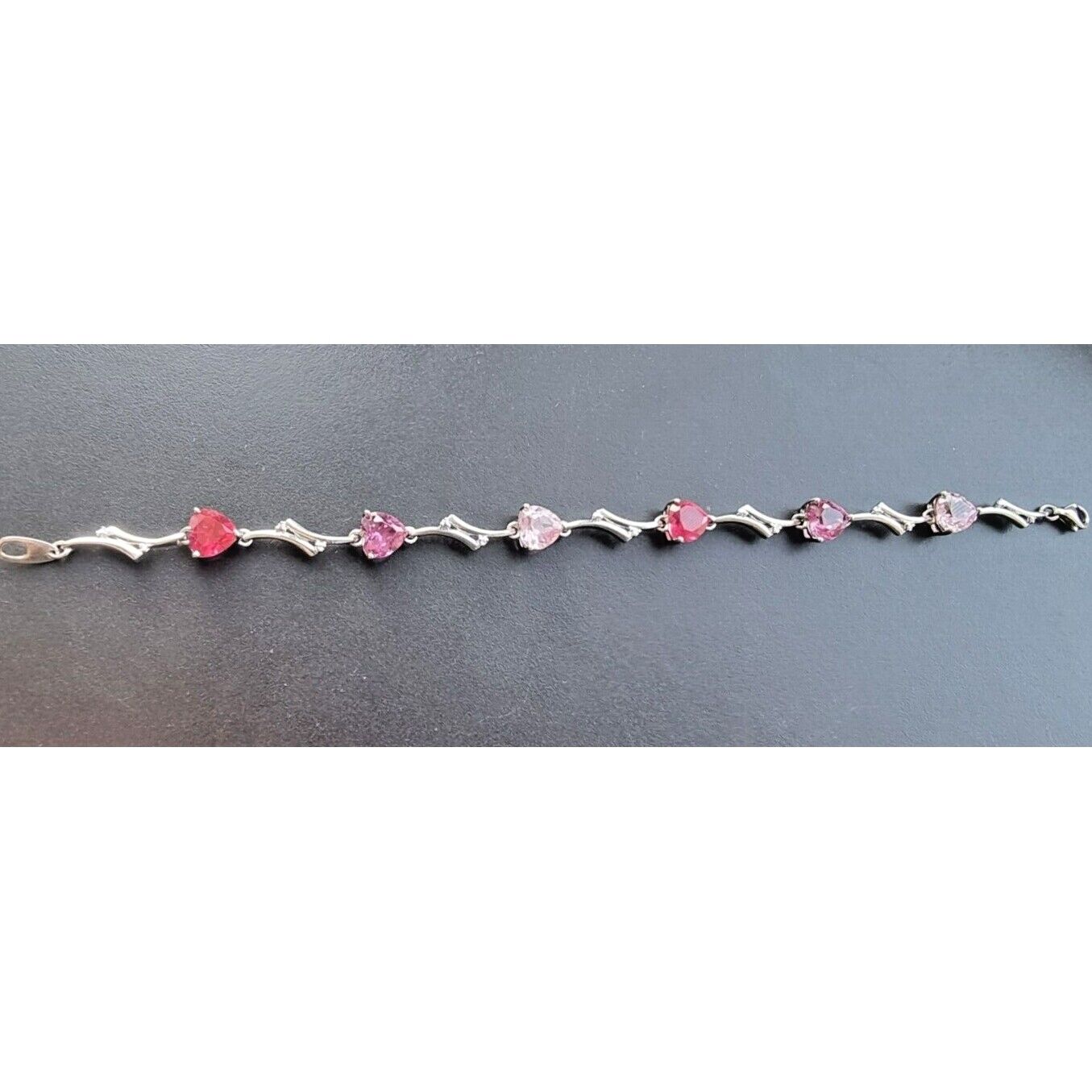 925 STERLING SILVER DIAMOND PINK TOURMALINE PINK SAPPHIRE RUBY HEART BRACELET AT