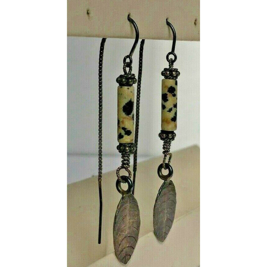 925 STERLING SILVER & LEOPARD CERAMIC DANGLE EARRINGS SKY