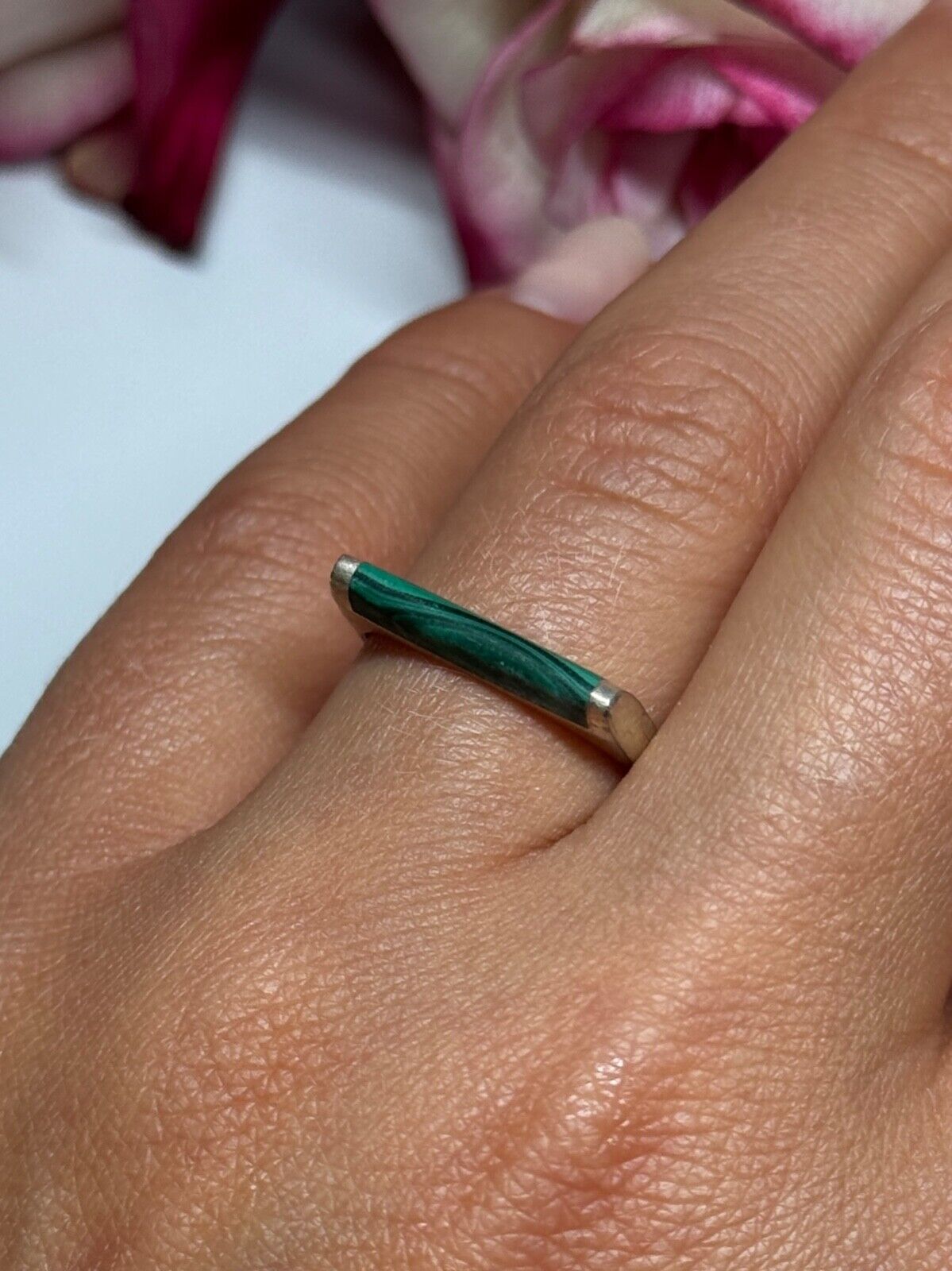 925 STERLING SILVER MALACHITE RING SIZE 7