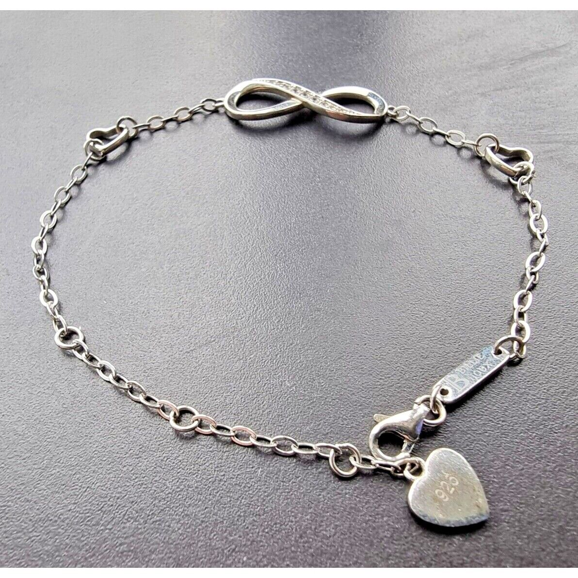 BILLIE BIJOUX DAINTY 925 STERLING SILVER INFINITY AND HEARTS BRACELET 8 inch AT