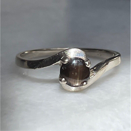 WHITE GOLD & BLACK SAPPHIRE RING SIZE 6.75 SKY