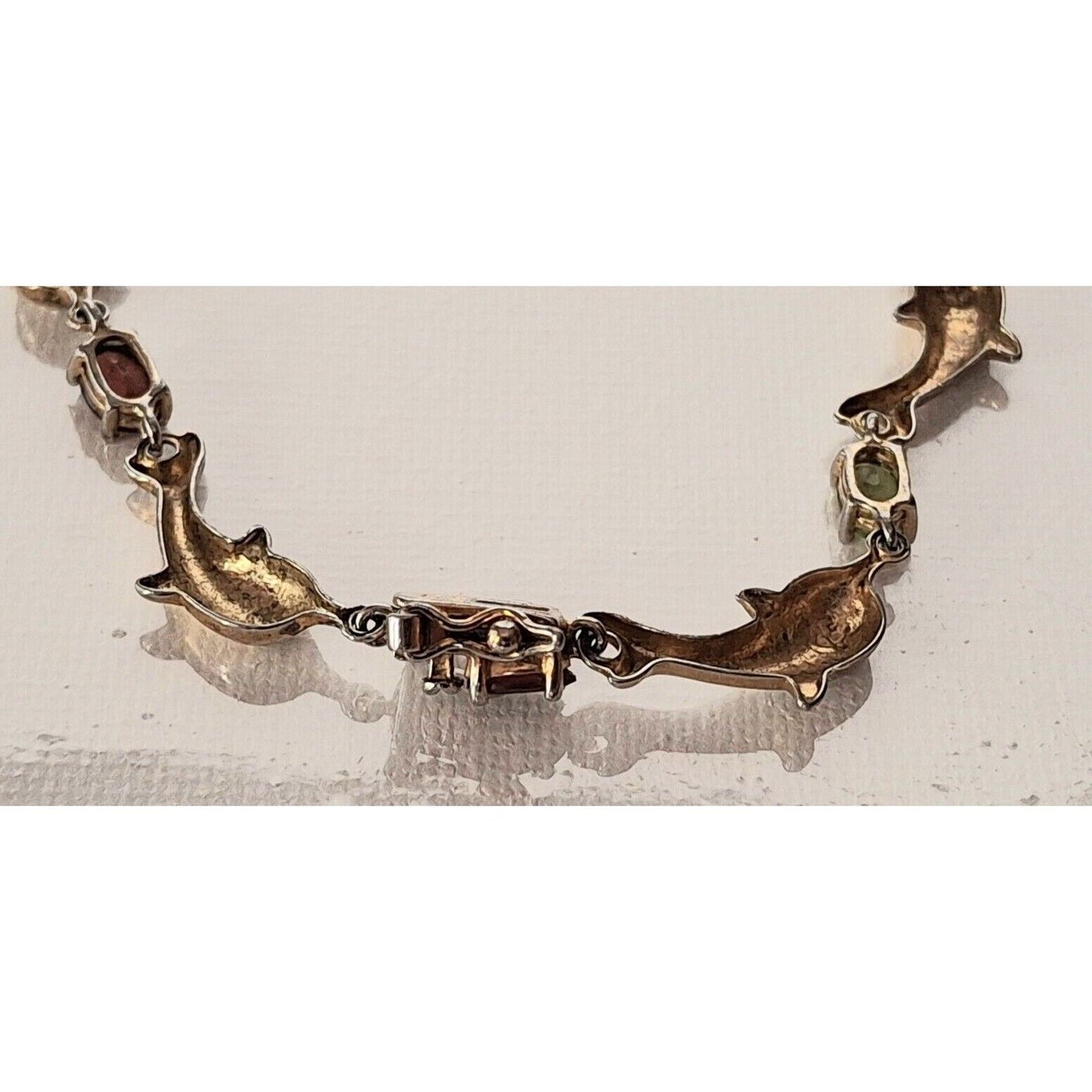 925 STERLING SILVER  VERMEIL  GEMSTONES  AND DIAMOND  DOLPHINS  BRACELET SKY