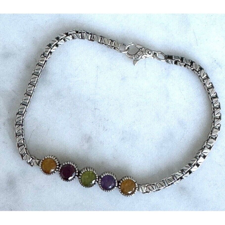 925 STERLING SILVER MULTI-GEMSTONE BOX CHAIN TENNIS BRACELET SKY