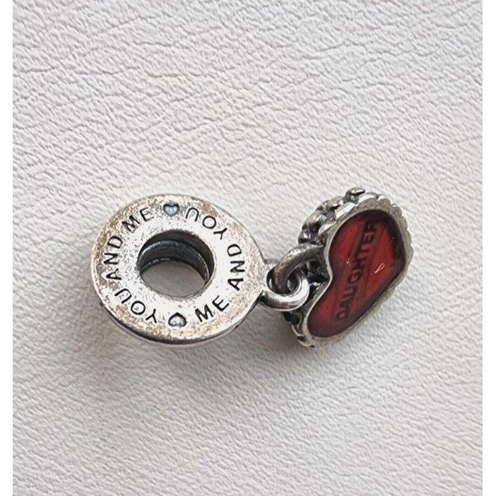 PANDORA 925 STERLING SILVER RED HEART ENAMEL DAUGHTER YOU AND ME DANGLE CHARM AT