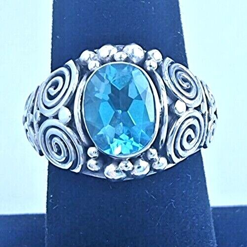 925 STERLING SILVER OVAL BLUE TOPAZ RING SIZE 7 AT