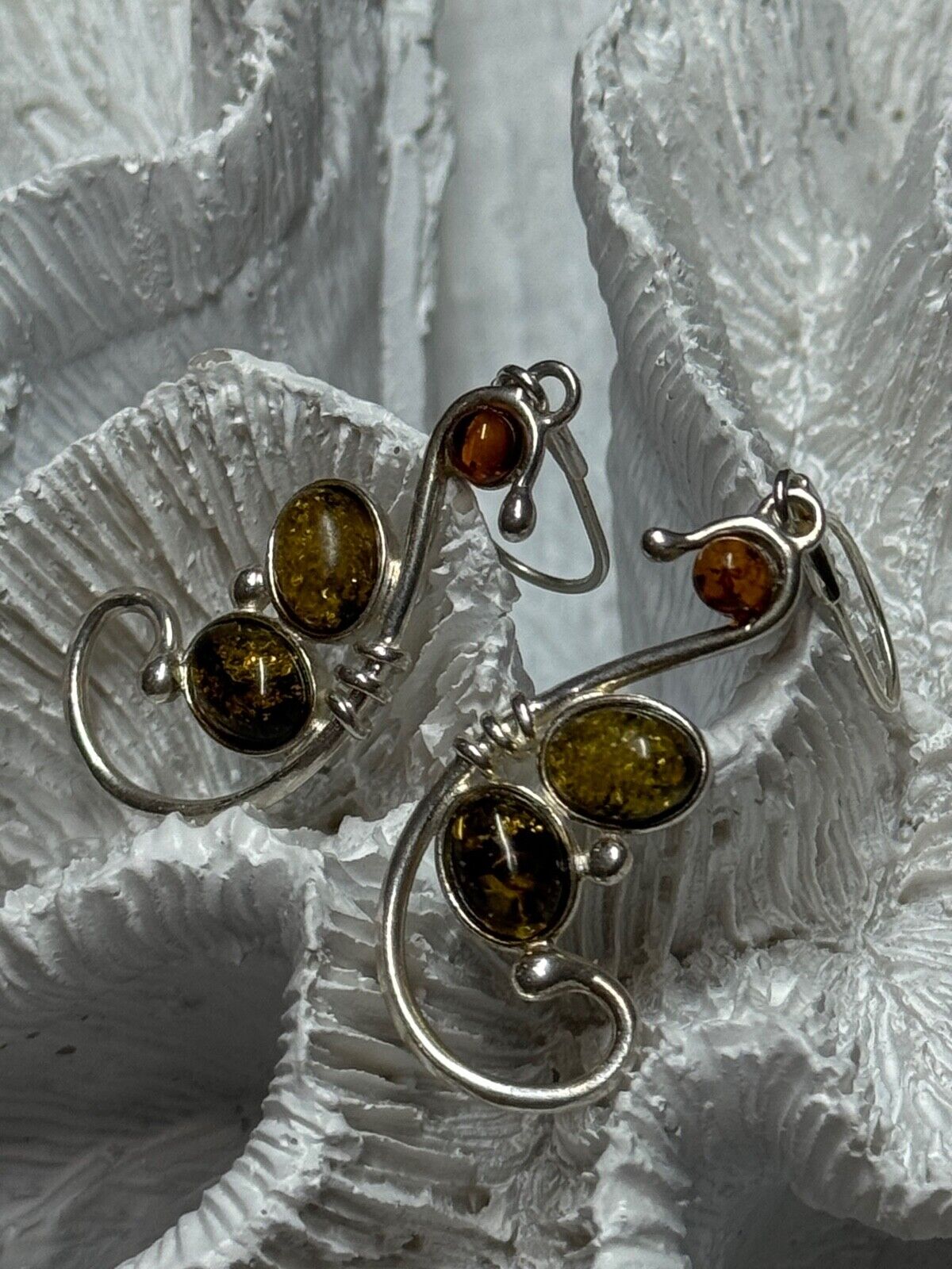 925 STERLING SILVER AMBER EARRINGS LENGTH 2 Inch