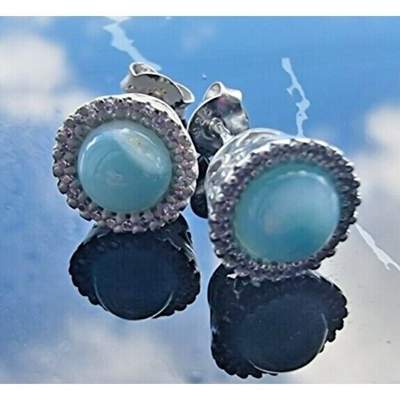 925 STERLING SILVER NATURAL ROUND 5.5 MM.  LARIMAR STUD EARRINGS AT