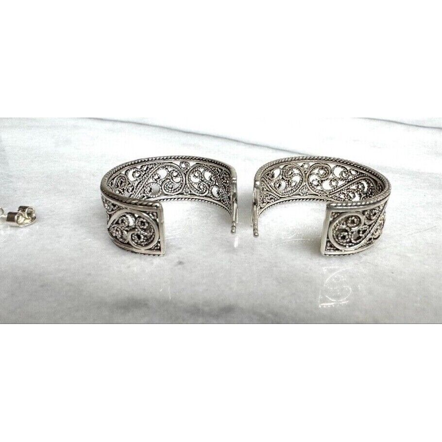 925 STERLING SILVER FILIGREE HOOP EARRINGS SKY