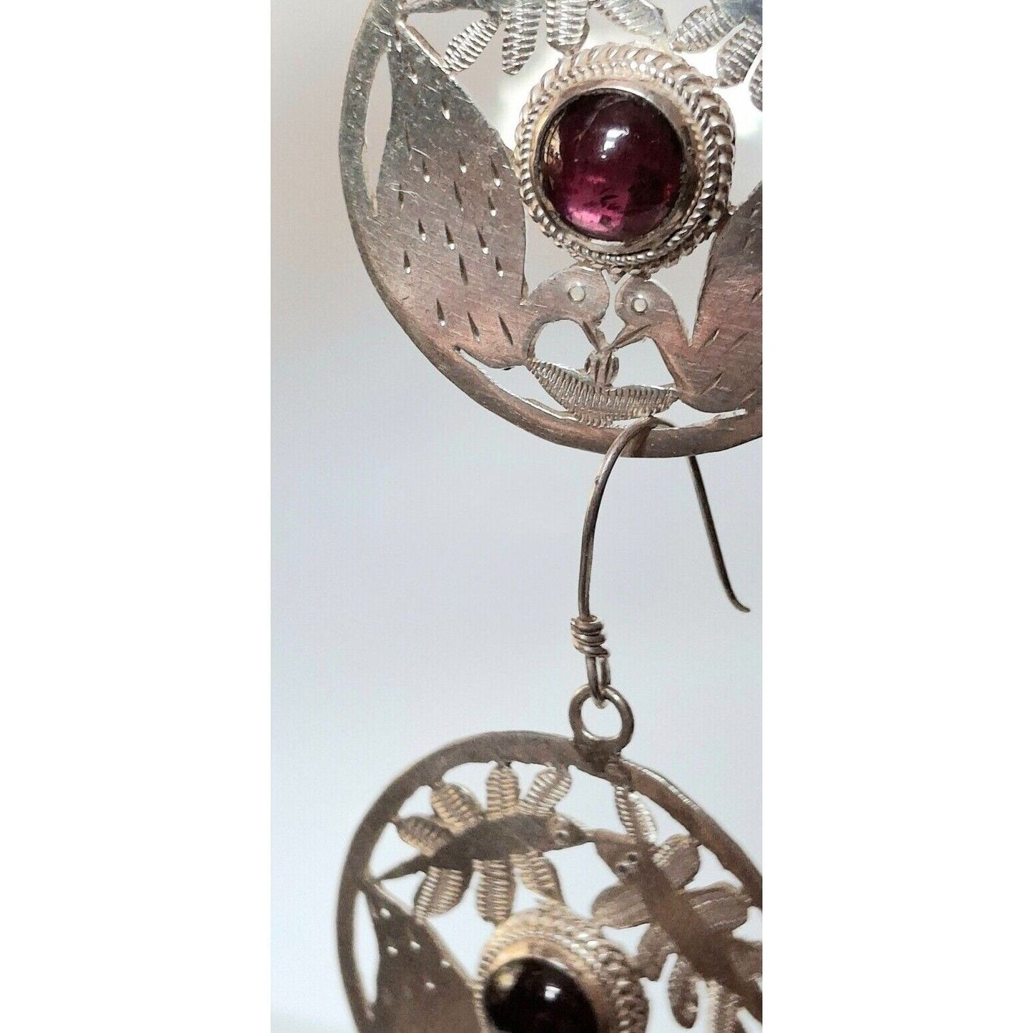 925 STERLING SILVER AND GARNETS SWANS EARRINGS SKY