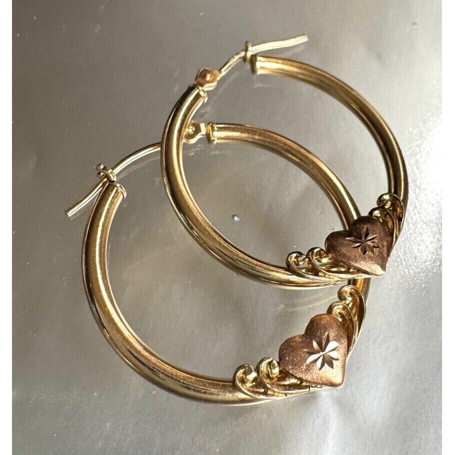 MULTI-TONE GOLD HEART HOOP EARRINGS SKY