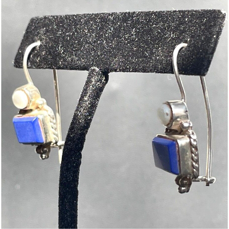 925 STERLING  SILVER LAPIS LAZULI & MOTHER OF PEARL EARRINGS SKY