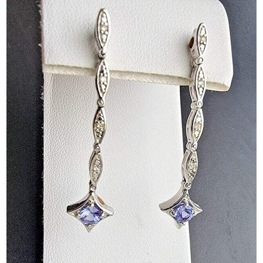 D2N 925 STERLING SILVER TANZANITE  AND DIAMOND DROP 2 WAY EARRINGS AT