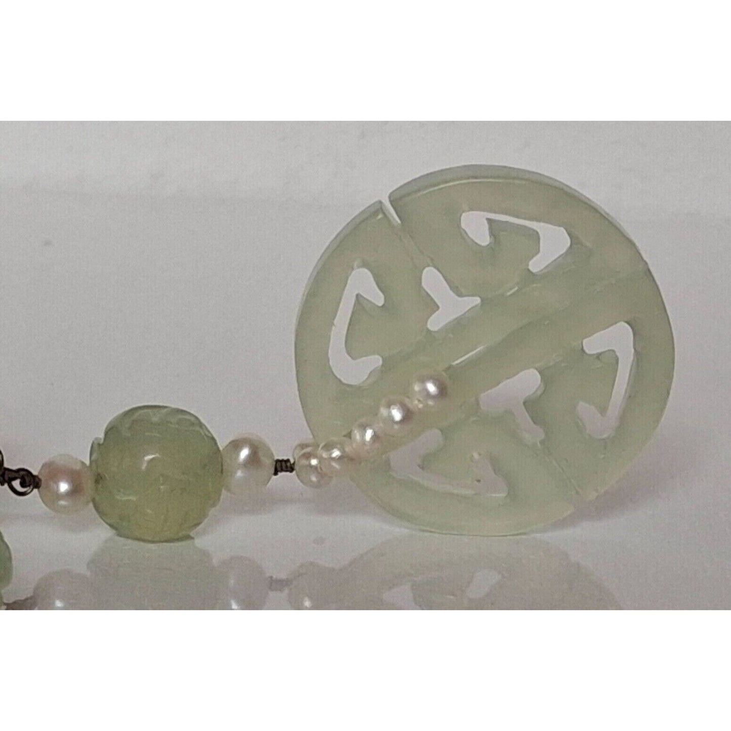 YUA-SAI 925 STERLING SILVER CURVED JADE  AND PEARLS  NECKLACE SKY