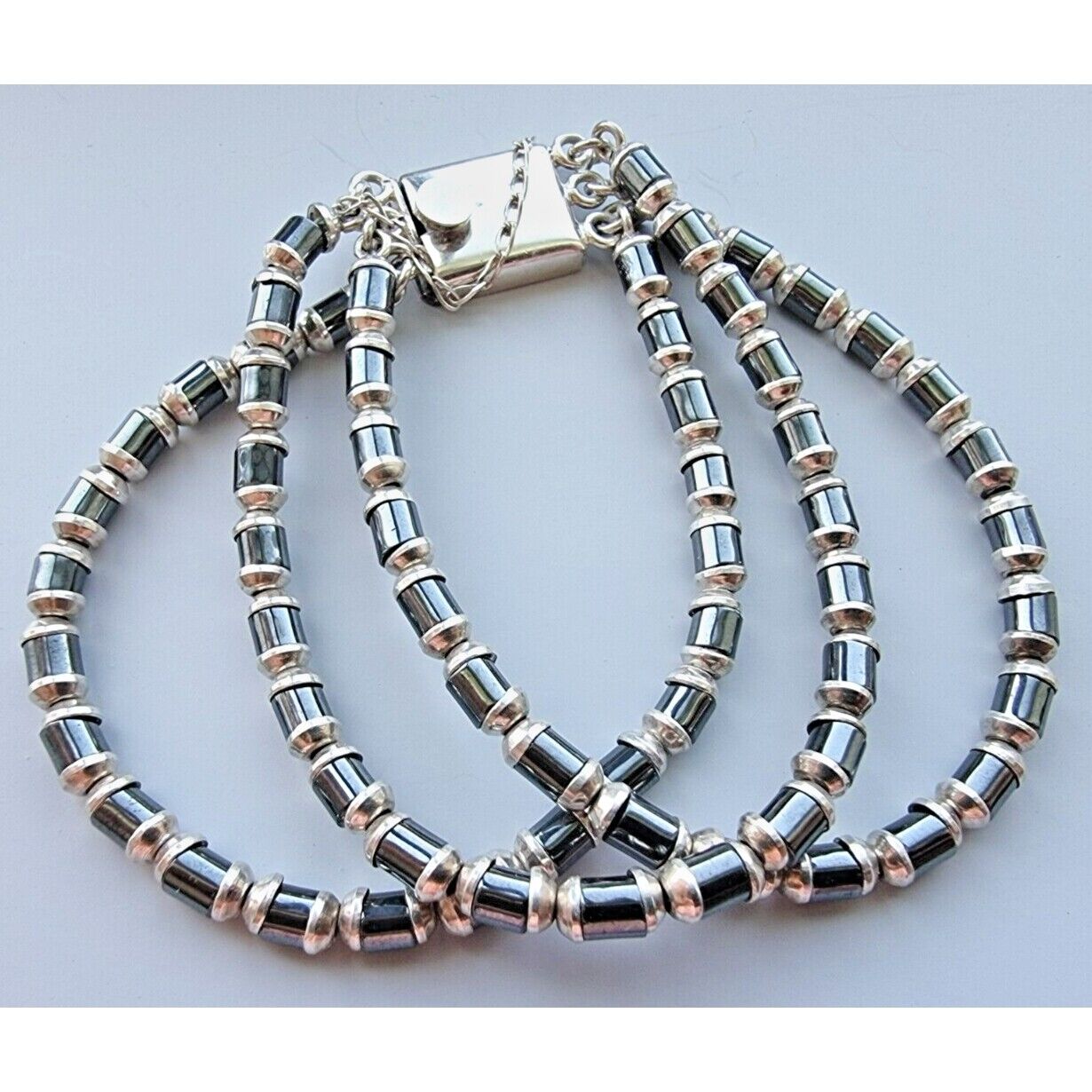 SILPADA 925 STERLING SILVER HEMATITE 3 STRAND BRACELET 7 1/4 INCH AT