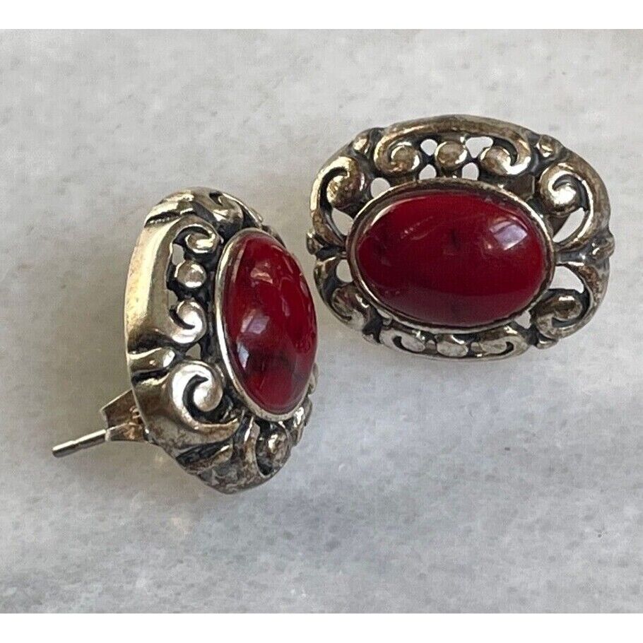 925 STERLING SILVER RED JASPER STUD EARRINGS SKY