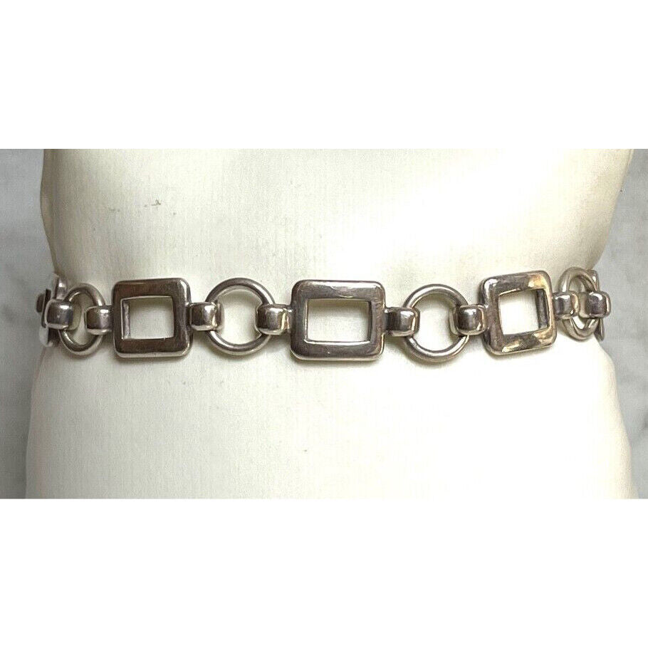 ITALIAN 925 STERLING SILVER RECTANGULAR AND ROUND LINKS BRACELET SKY