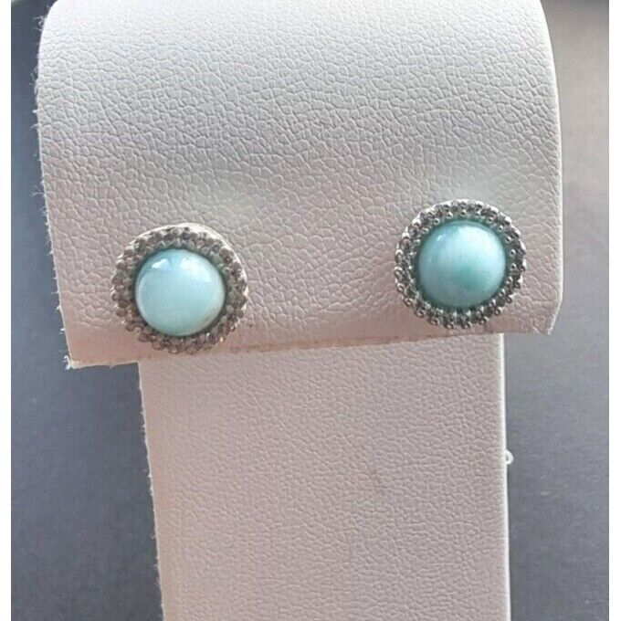 925 STERLING SILVER NATURAL ROUND 5.5 MM.  LARIMAR STUD EARRINGS AT