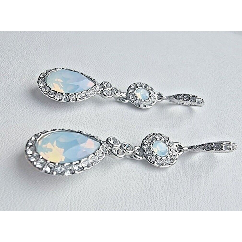 GIVENCHY 925 STERLING SILVER Rainbow  MOONSTONE TEAR DROP EARRINGS AT