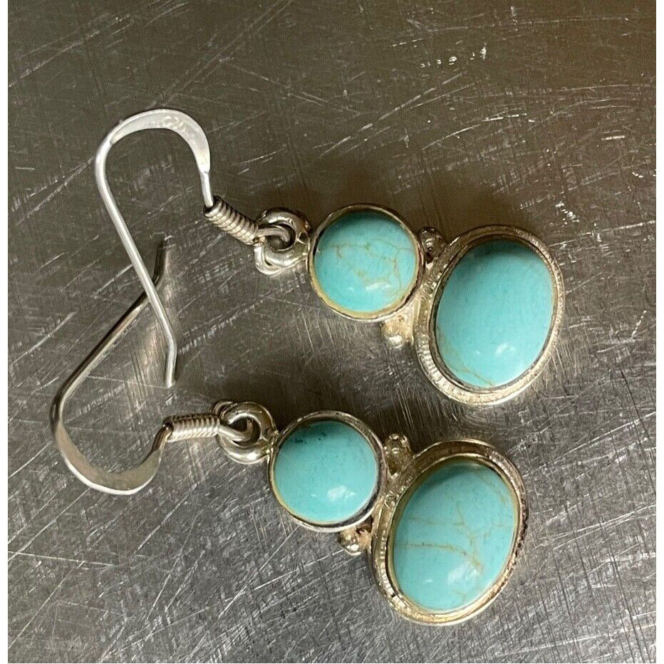 925 STERLING SILVER & TURQUOISE DANGLE EARRINGS SKY