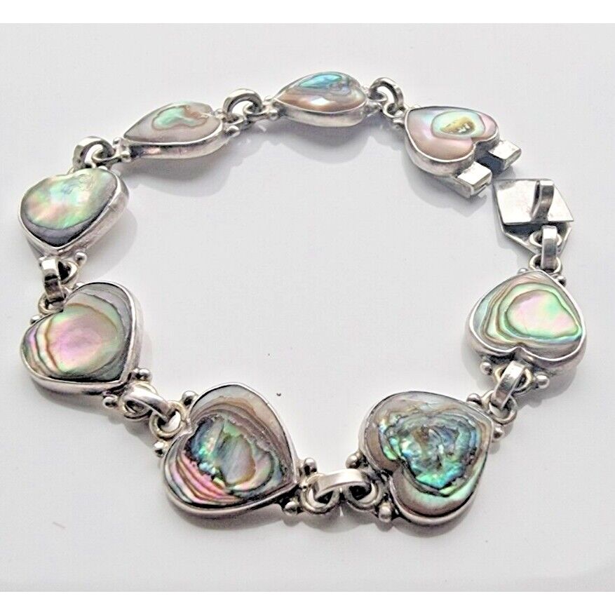 925 STERLING SILVERHEART SHAPE MOTHER OF PEARL BRACELET 6 INCH AT