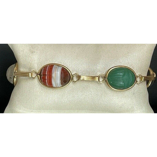 14K YELLOW GOLD CARVED GEMS SCARAB BRACELET 14.7 GRAMS SKY