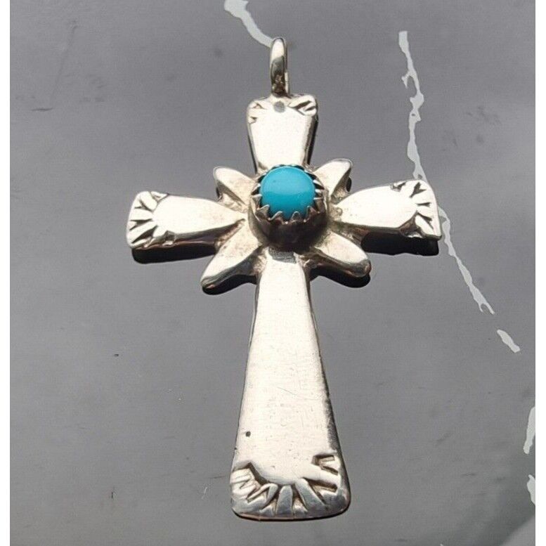 925 STERLING SILVER NATIVE AMERICAN TURQUOISE CROSS PENDANT AT