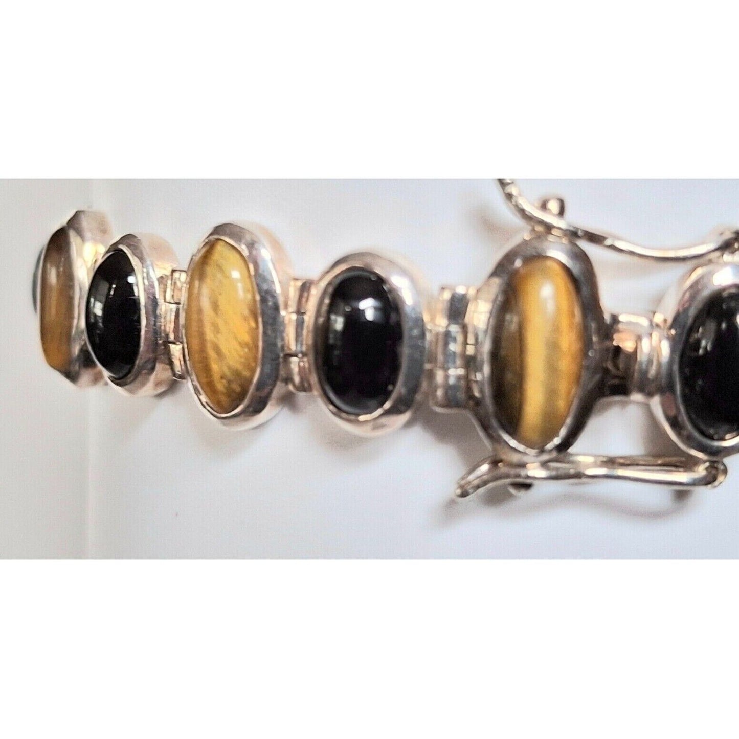 925 STERLING SILVER TIGER'S  EYE AND ONYX  BRACELET SKY