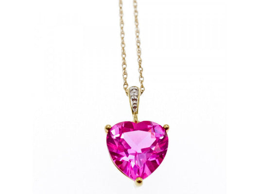 10K YELLOW GOLD PINK SAPPHIRE & DIAMOND PENDANT