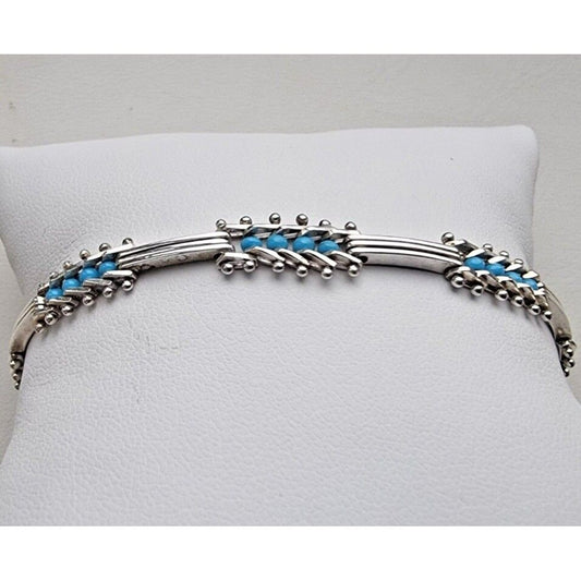 VINTAGE PREMEX MP76 925 STERLING SILVER TURQUOISE BRACELET 7.25 inch AT