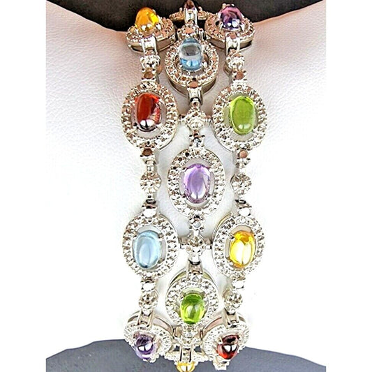 DESIGNER VINTAGE 925 STERLING SILVER MULTI COLOR  GEMSTONE BRACELET 7 INCH AT