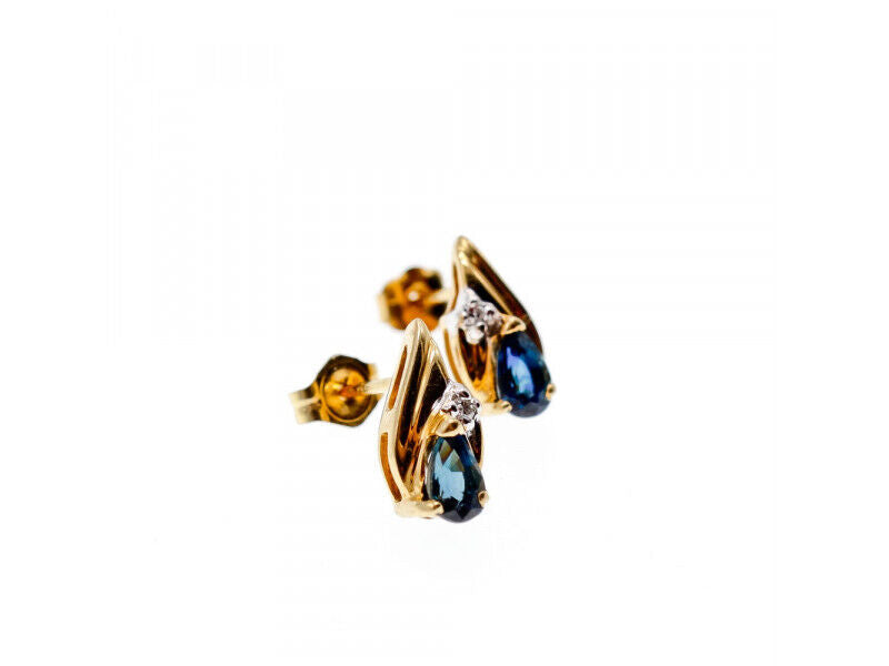 14K YELLOW GOLD SAPPHIRE & DIAMONDS EARRINGS