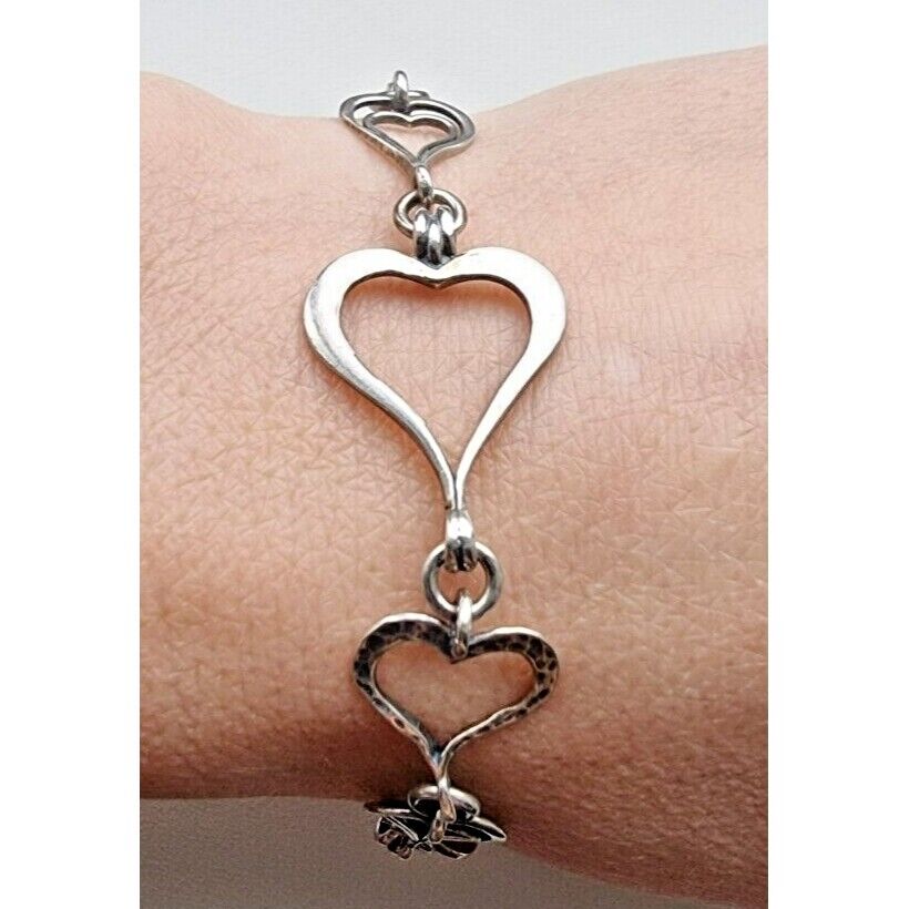 SILPADA 925 STERLING SILVER SPREAD THE LOVE HAMMERED HEART LINK BRACELET AT