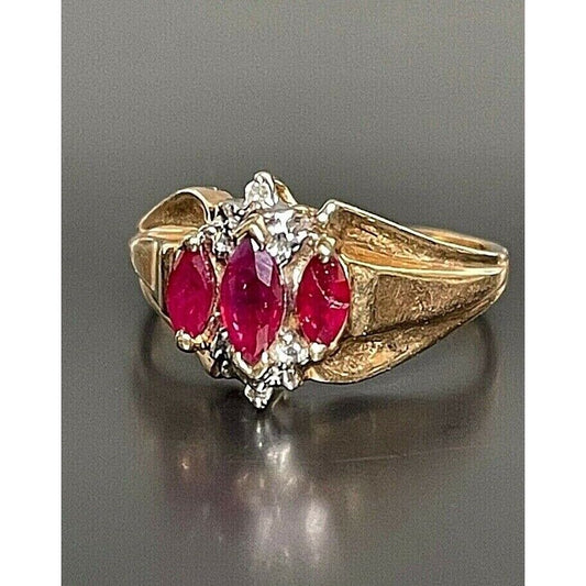 VINTAGE YELLOW GOLD PINK TOPAZ & DIAMOND RING SIZE 7 SKY